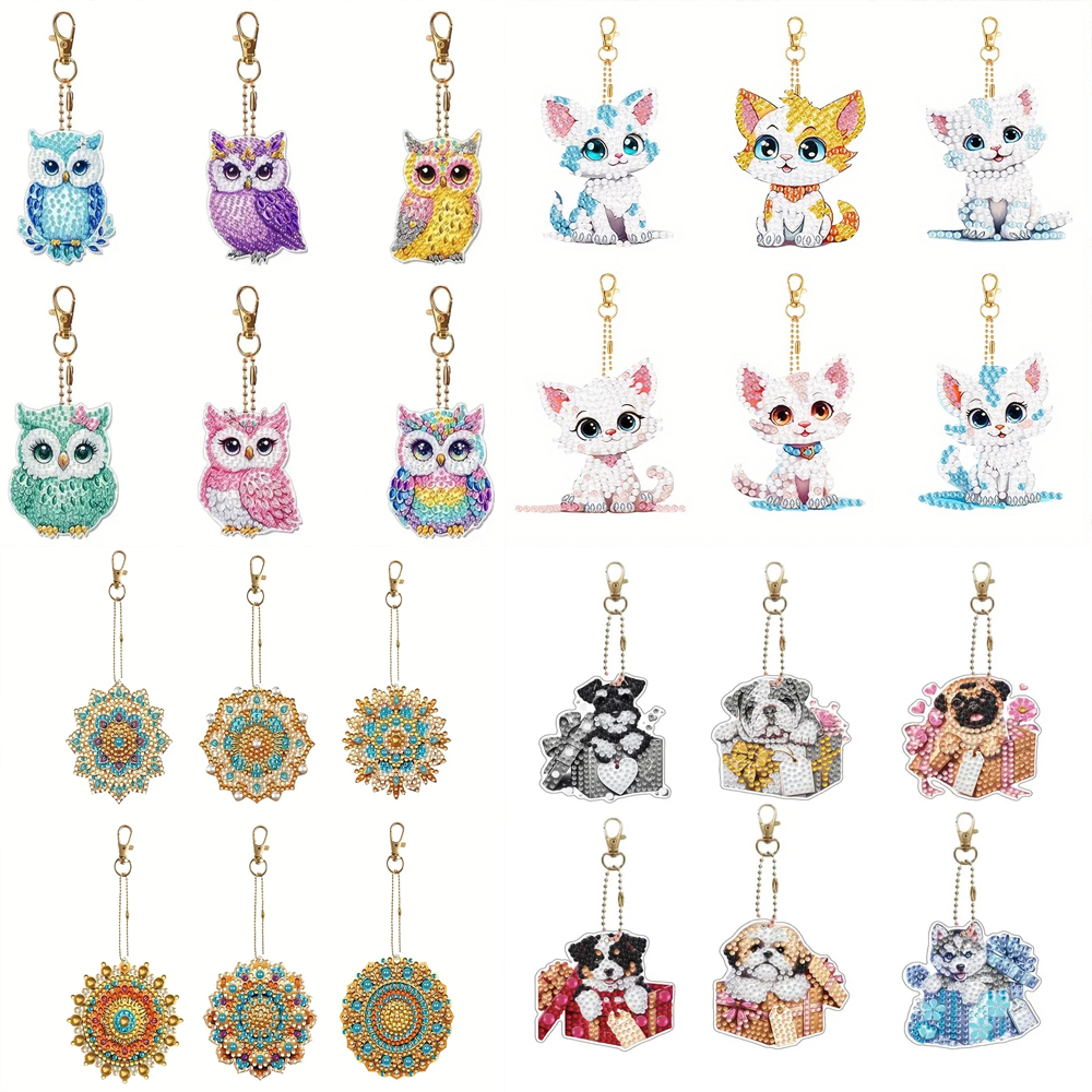 Resin Craft Supplies - 6-piece/set DIY Diamond Keychain - Owl