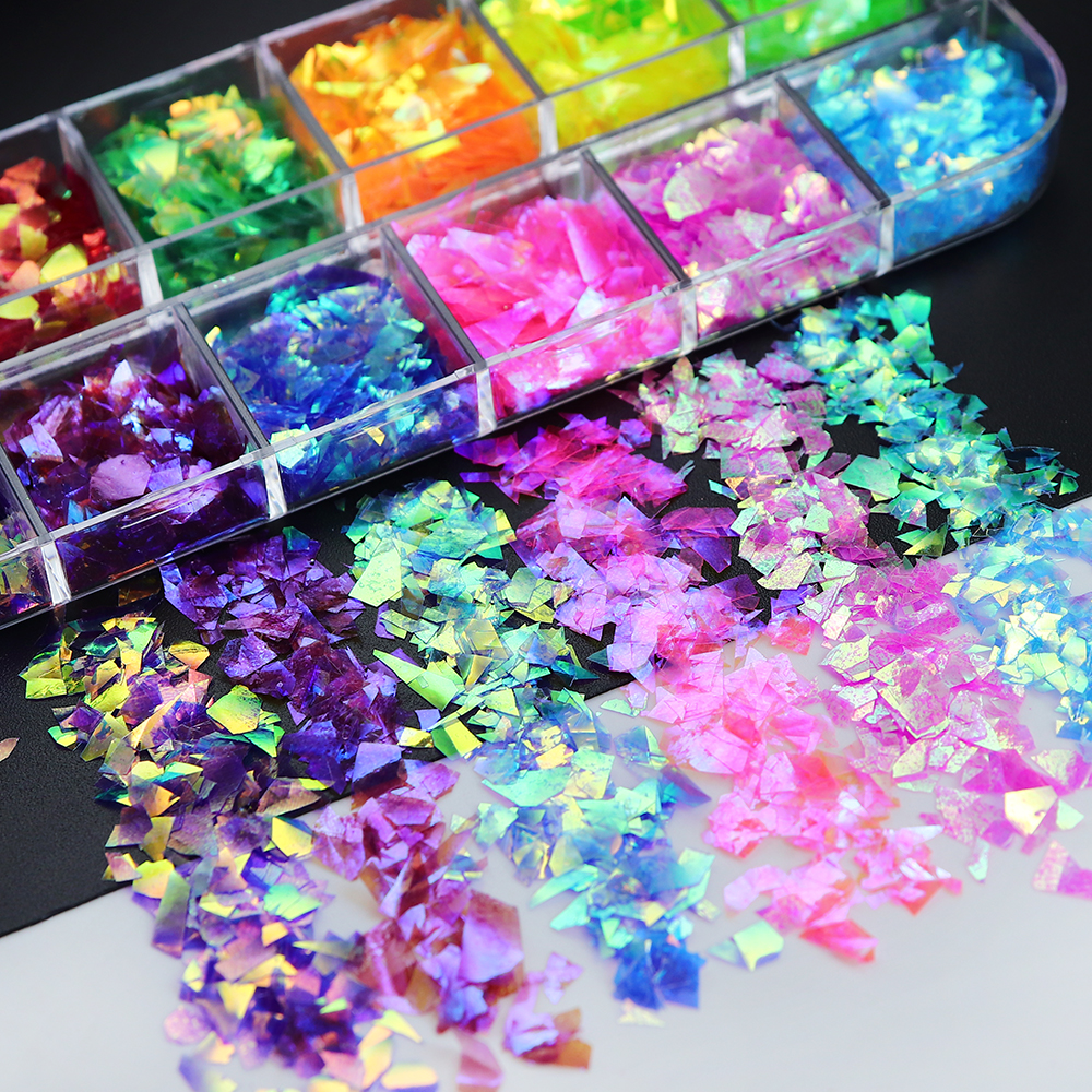 12 Grids/Box Iridescent Glitte - Gold Foil Flakes recensione e prezzo